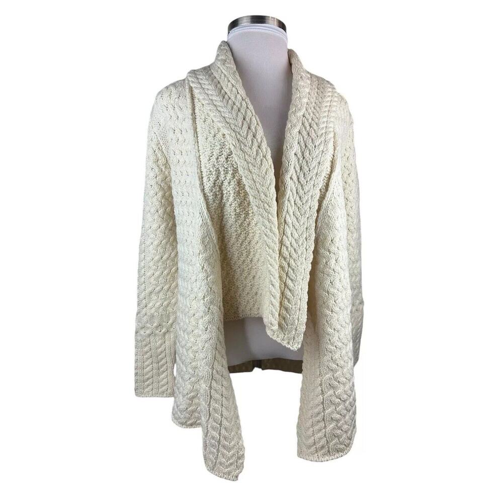 IrelandsEye Glenross Waterfall Cardigan Sweater Wool Natural Chunky Knit Medium - Picture 2 of 16